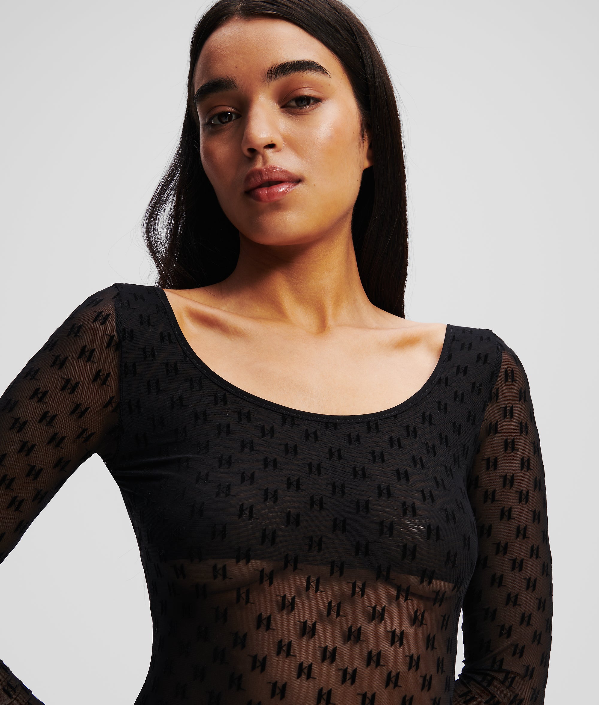 MONOGRAM LONG-SLEEVED MESH BODYSUIT - Image 3