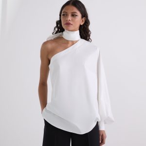 ONE-SLEEVE BOW-DETAIL SHIRT