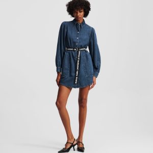 PUFF-SLEEVED DENIM DRESS