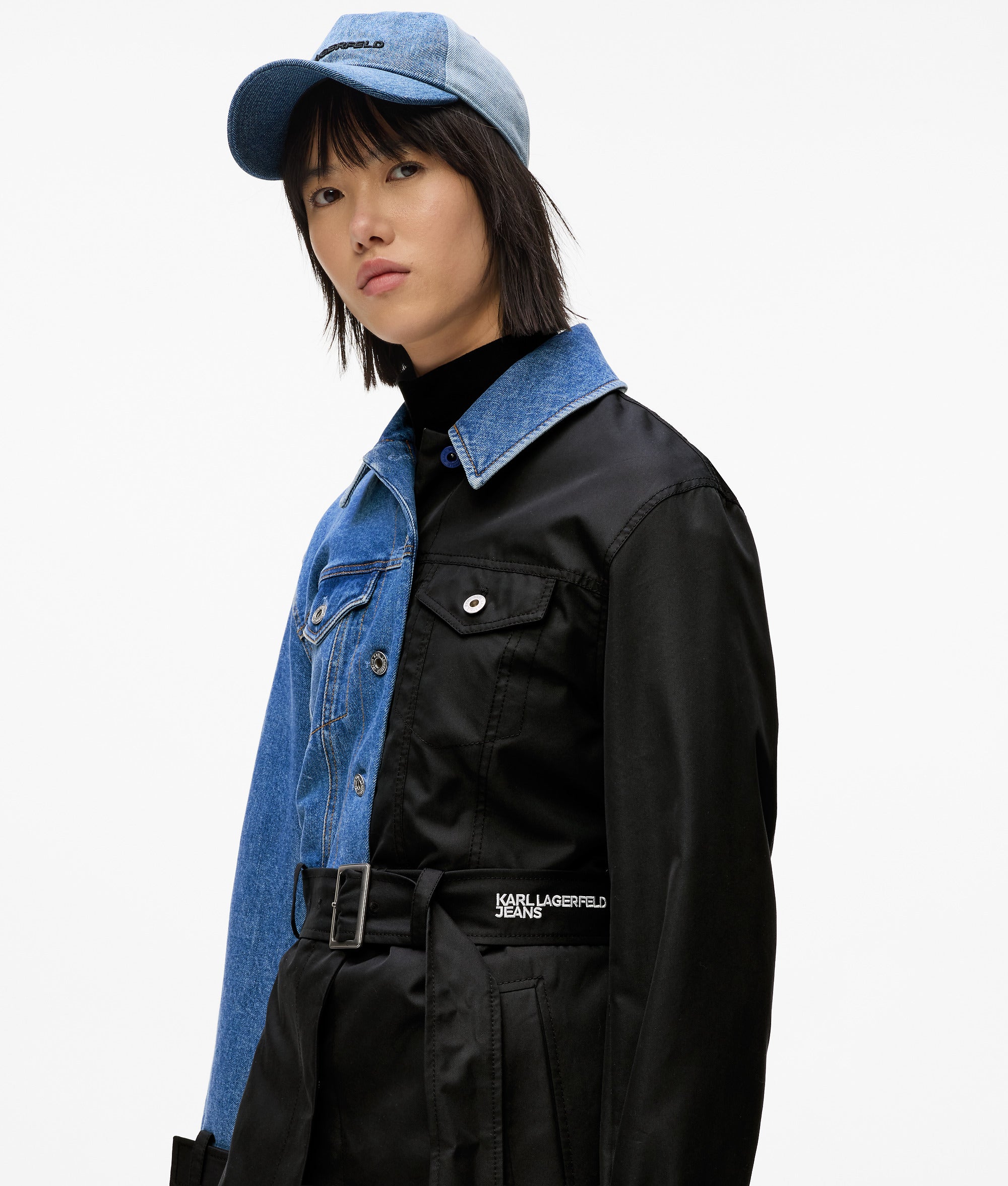 Denim panel trench coat - Image 2